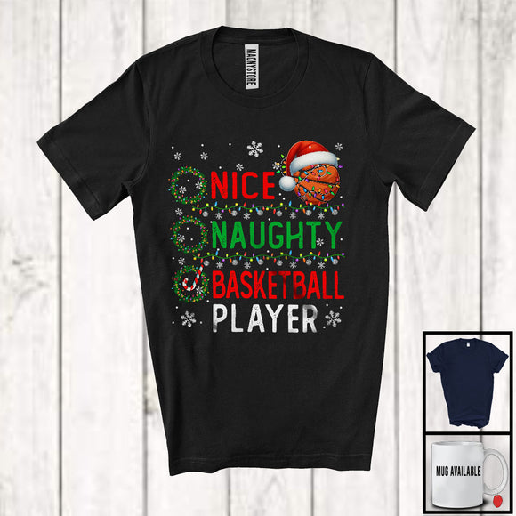 MacnyStore - Nice Naughty Basketball Player; Amazing Christmas Santa List; X-mas Sport Player Team T-Shirt