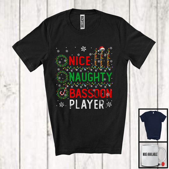 MacnyStore - Nice Naughty Bassoon Player; Amazing Christmas Santa List; X-mas Musical Instruments T-Shirt