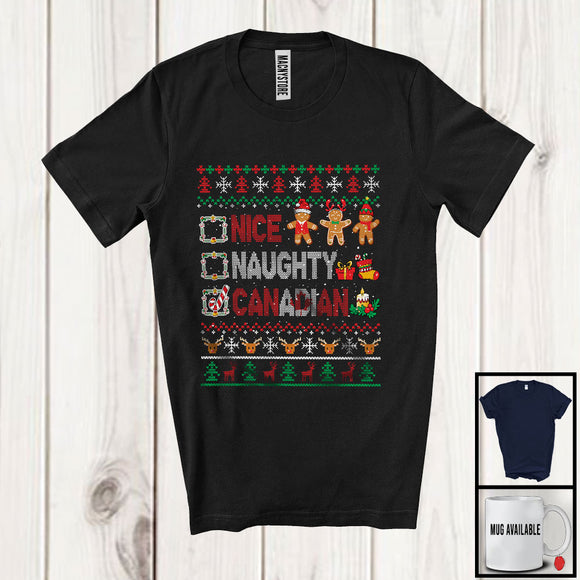 MacnyStore - Nice Naughty Canadian; Amazing Christmas Sweater Santa Canada Flag; Family Group T-Shirt