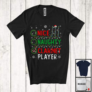 MacnyStore - Nice Naughty Clarinet Player; Amazing Christmas Santa List; X-mas Musical Instruments T-Shirt