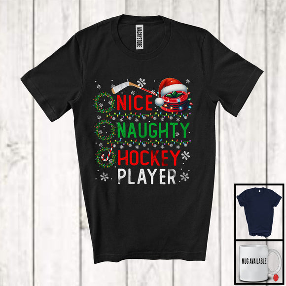 MacnyStore - Nice Naughty Hockey Player; Amazing Christmas Santa List; X-mas Sport Player Team T-Shirt