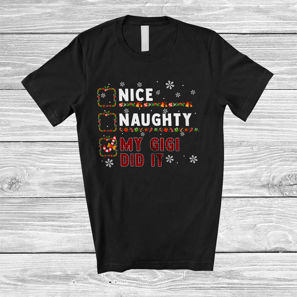 MacnyStore - Nice Naughty My Gigi Did It; Wonderful Christmas Red Plaid Santa Snowing; Family Group T-Shirt