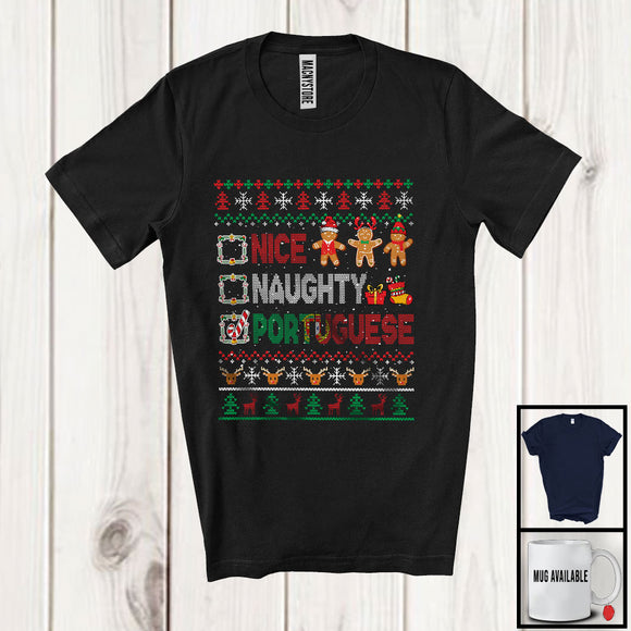 MacnyStore - Nice Naughty Portuguese; Amazing Christmas Sweater Santa Portugal Flag; Family Group T-Shirt