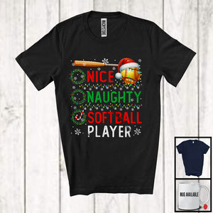 MacnyStore - Nice Naughty Softball Player; Amazing Christmas Santa List; X-mas Sport Player Team T-Shirt