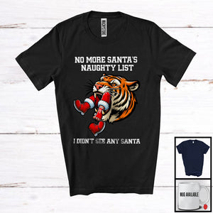 MacnyStore - No More Santa's Naughty List; Humorous Christmas Tiger Eating Santa; X-mas Family Group T-Shirt