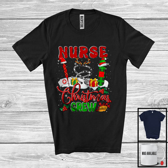 MacnyStore - Nurse Christmas Crew; Awesome Christmas Plaid Nurse Group; X-mas Snowing Jobs T-Shirt