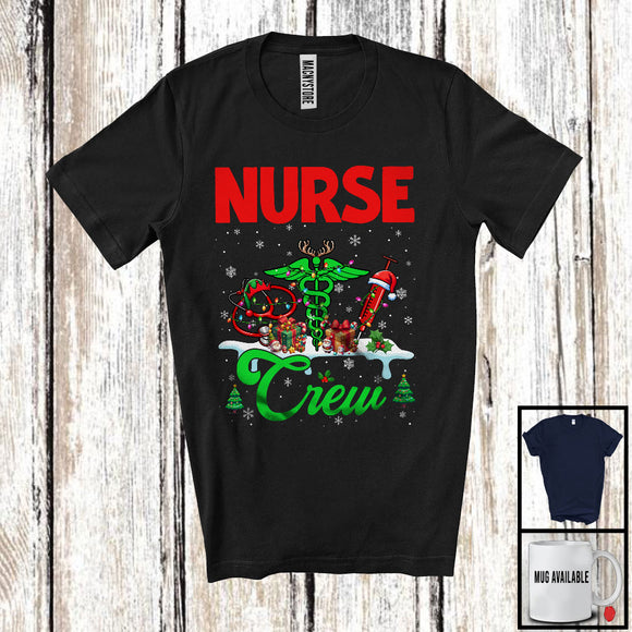 MacnyStore - Nurse Crew; Cheerful Christmas Three Santa Elf Reindeer Jobs Tools; Proud Careers T-Shirt