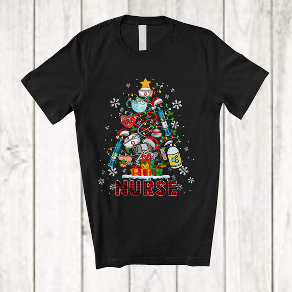 MacnyStore - Nurse Tools Christmas Tree; Joyful X-mas Plaid Nurse Nursing Lover; Proud Jobs T-Shirt