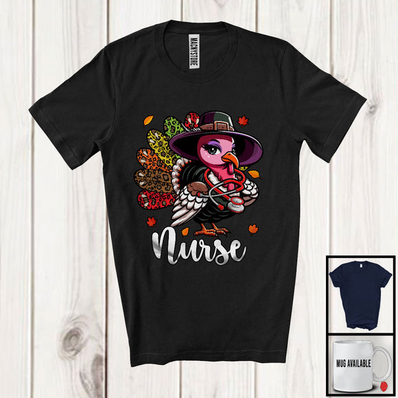 MacnyStore - Nurse; Amazing Thanksgiving Leopard Turkey Girl Women; Proud Jobs Family Group T-Shirt