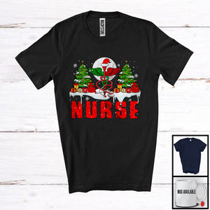 MacnyStore - Nurse; Awesome Christmas Moon Tree Santa Nurse Tools; Proud X-mas Careers Jobs T-Shirt