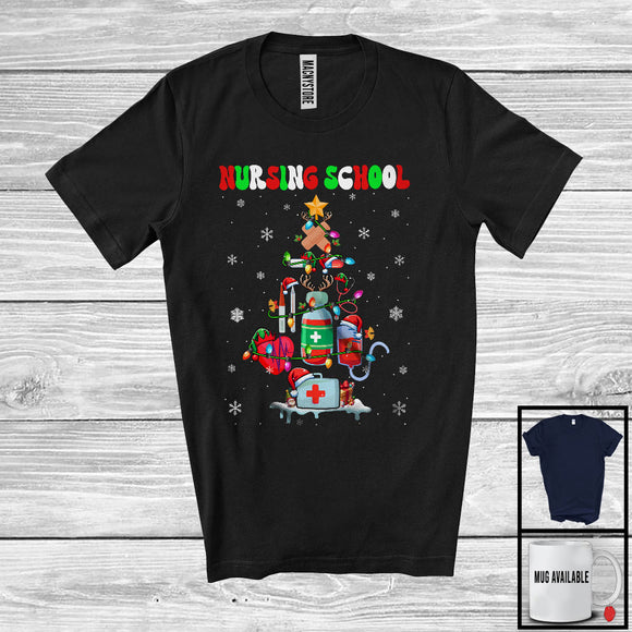 MacnyStore - Nursing School; Proud Christmas Tree Lights Jobs Careers; X-mas Pajama Family Group T-Shirt