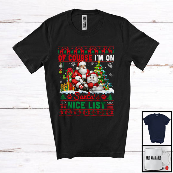 MacnyStore - Of Course I'm on Santa's Nice List, Lovely Christmas Sweater Persian Cat, X-mas Lights Tree T-Shirt