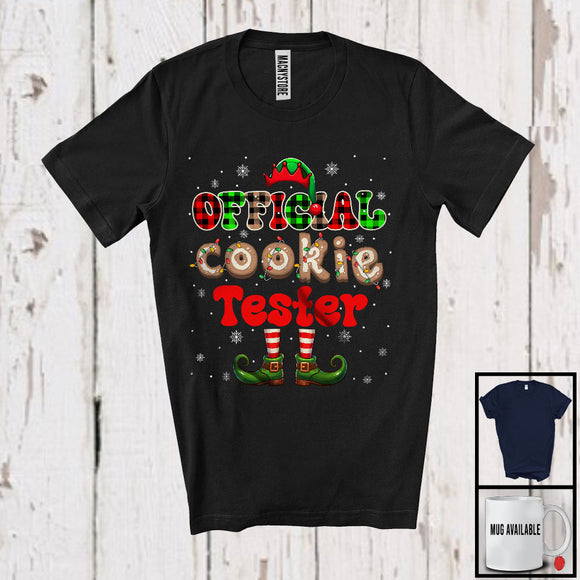 MacnyStore - Official Cookie Baking Team Captain; Joyful Christmas Lights Plaid Elf Hat Feet; Baking Baker T-Shirt