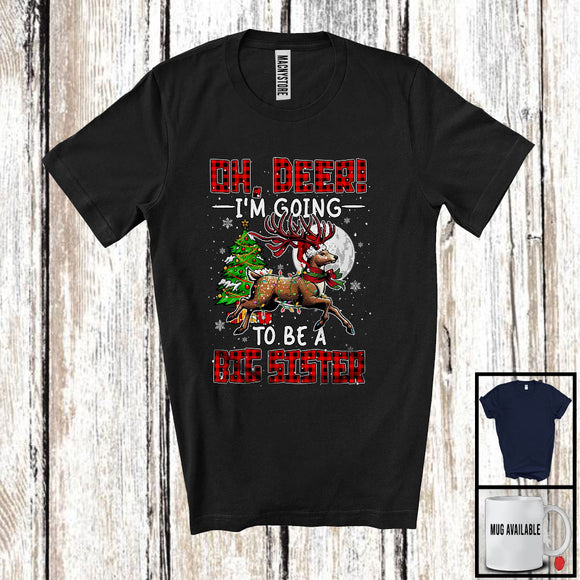 MacnyStore - Oh Deer I'm Going To Be A Big Sister; Amazing Christmas Plaid Reindeer Santa; Pregnancy Family T-Shirt