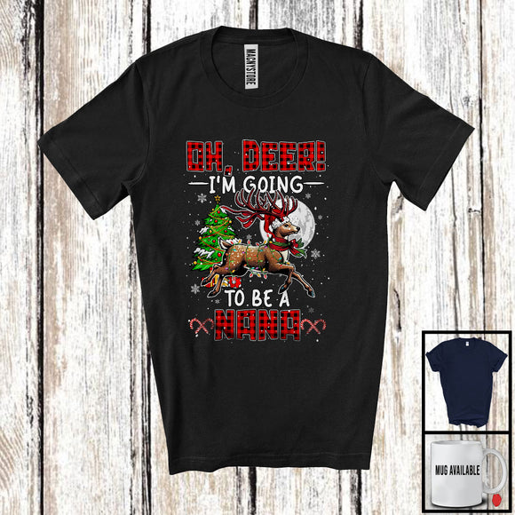 MacnyStore - Oh Deer I'm Going To Be A Nana; Amazing Christmas Plaid Reindeer Santa; Pregnancy Family T-Shirt