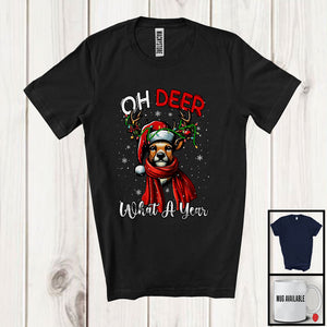 MacnyStore - Oh Deer What A Year; Humorous Christmas Lights Santa Reindeer; Snowing Around X-mas Family Group T-Shirt