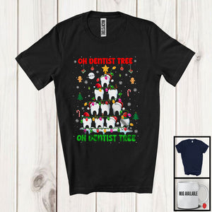 MacnyStore - Oh Dentist Tree, Cheerful Christmas Tree Lights Santa Elf Tooth Reindeer, X-mas Snowing Around T-Shirt