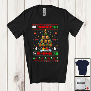 MacnyStore - Oh Donut Tree; Awesome Christmas Lights Tree Sweater Hamburger Food Lover; X-mas Pajama Family T-Shirt