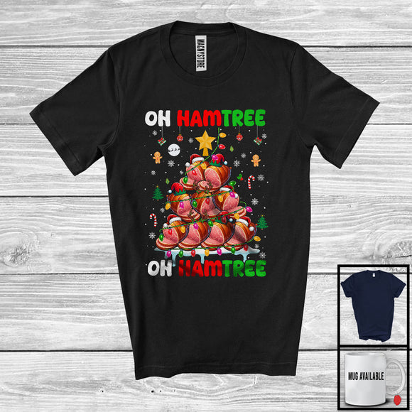 MacnyStore - Oh Hamtree; Humorous Christmas Lights Tree Snowing Around; Matching Food Lover T-Shirt