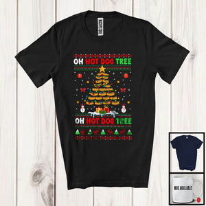 MacnyStore - Oh Hot dog Tree; Awesome Christmas Lights Tree Sweater Hot Dog Food Lover; X-mas Pajama Family T-Shirt