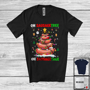 MacnyStore - Oh Sausagetree; Humorous Christmas Lights Tree Snowing Around; Matching Food Lover T-Shirt