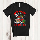 MacnyStore - Oh What Fun It Is To Drive; Amusing Christmas Santa School Bus Driver; X-mas Tree Snowing T-Shirt