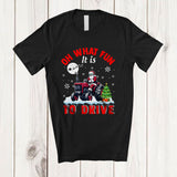 MacnyStore - Oh What Fun It Is To Drive; Amusing Christmas Santa Tractor Driver; X-mas Tree Snowing T-Shirt