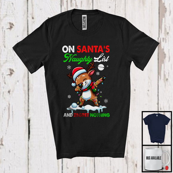 MacnyStore - On Santa's Naughty List And Regret Nothing; Amazing Christmas Reindeer Dabbing; X-mas Lights T-Shirt