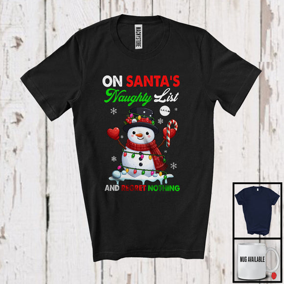 MacnyStore - On Santa's Naughty List And Regret Nothing; Amazing Christmas Snowman; X-mas Lights T-Shirt