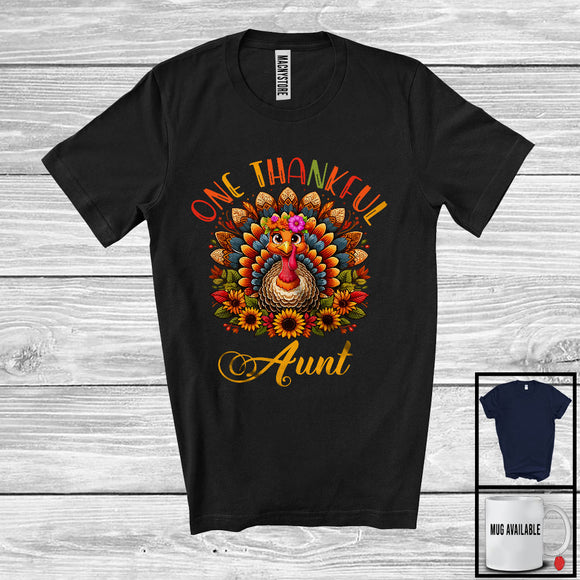 MacnyStore - One Thankful Aunt; Amazing Thanksgiving Turkey Sunflowers; Matching Family Group T-Shirt