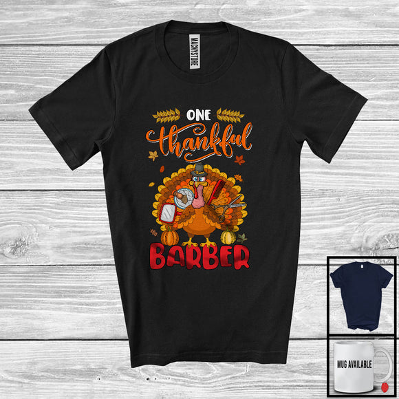 MacnyStore - One Thankful Barber; Humorous Thanksgiving Turkey Autumn Leaves; Barber Group T-Shirt