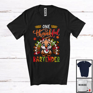 MacnyStore - One Thankful Bartender; Amusing Thanksgiving Turkey Plaid Tail; Autumn Leaf Jobs Careers T-Shirt