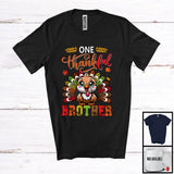 MacnyStore - One Thankful Brother; Amusing Thanksgiving Turkey Plaid Tail; Autumn Leaf Family Group T-Shirt