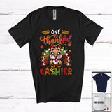 MacnyStore - One Thankful Cashier; Amusing Thanksgiving Turkey Plaid Tail; Autumn Leaf Jobs Careers T-Shirt