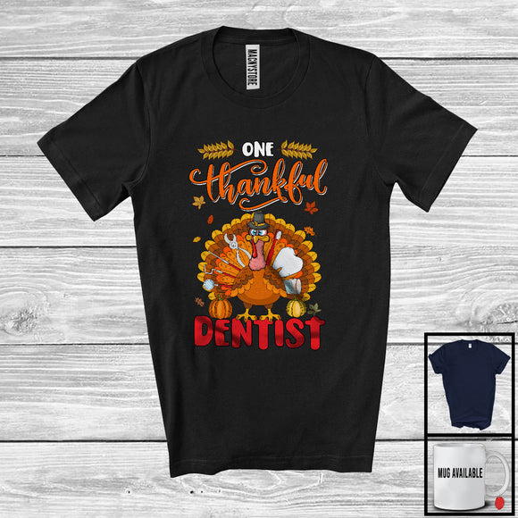 MacnyStore - One Thankful Dentist; Humorous Thanksgiving Turkey Autumn Leaves; Dentist Group T-Shirt