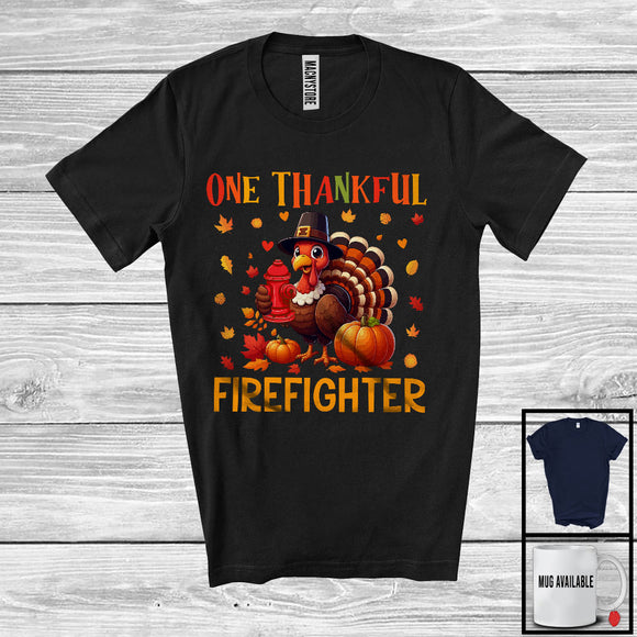 MacnyStore - One Thankful Firefighter, Amazing Thanksgiving Turkey Lover Fall Leaves, Careers Proud Group T-Shirt