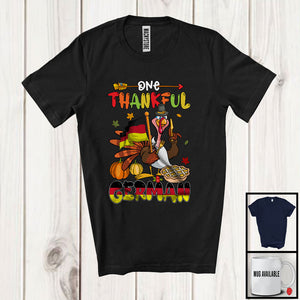 MacnyStore - One Thankful German; Cheerful Thanksgiving Turkey Proud Germany Flag; Autumn Pumpkin Pie T-Shirt