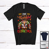 MacnyStore - One Thankful Grandma; Amusing Thanksgiving Turkey Plaid Tail; Autumn Leaf Family Group T-Shirt