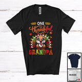 MacnyStore - One Thankful Grandpa; Amusing Thanksgiving Turkey Plaid Tail; Autumn Leaf Family Group T-Shirt