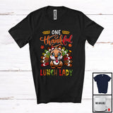 MacnyStore - One Thankful Lunch Lady; Amusing Thanksgiving Turkey Plaid Tail; Autumn Leaf Jobs Careers T-Shirt