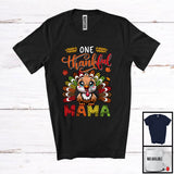 MacnyStore - One Thankful Mama; Amusing Thanksgiving Turkey Plaid Tail; Autumn Leaf Family Group T-Shirt