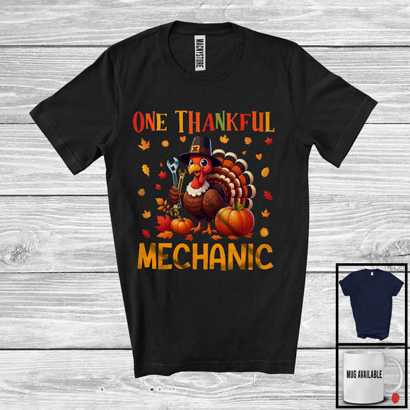 MacnyStore - One Thankful Mechanic, Amazing Thanksgiving Turkey Lover Fall Leaves, Careers Proud Group T-Shirt