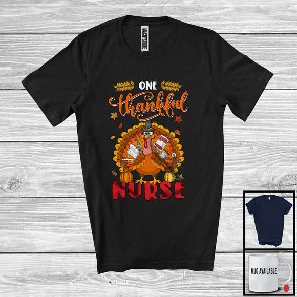 MacnyStore - One Thankful Nurse; Humorous Thanksgiving Turkey Autumn Leaves; Nurse Group T-Shirt