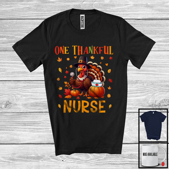 MacnyStore - One Thankful Nurse, Amazing Thanksgiving Turkey Lover Fall Leaves, Careers Proud Group T-Shirt