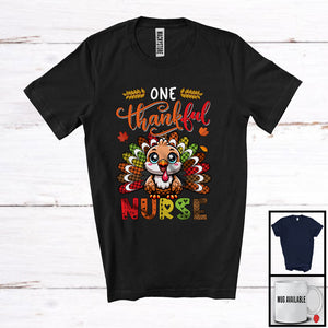 MacnyStore - One Thankful Nurse; Amusing Thanksgiving Turkey Plaid Tail; Autumn Leaf Jobs Careers T-Shirt