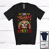 MacnyStore - One Thankful Sister; Amusing Thanksgiving Turkey Plaid Tail; Autumn Leaf Family Group T-Shirt