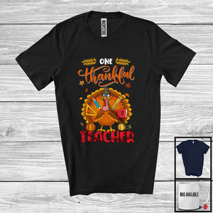 MacnyStore - One Thankful Teacher; Humorous Thanksgiving Turkey Autumn Leaves; Pencil Teacher Group T-Shirt