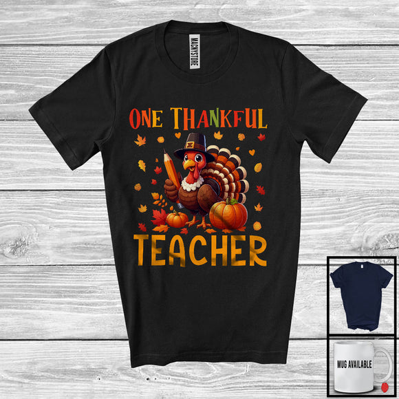 MacnyStore - One Thankful Teacher, Amazing Thanksgiving Turkey Lover Fall Leaves, Careers Proud Group T-Shirt