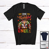 MacnyStore - One Thankful Uncle; Amusing Thanksgiving Turkey Plaid Tail; Autumn Leaf Family Group T-Shirt