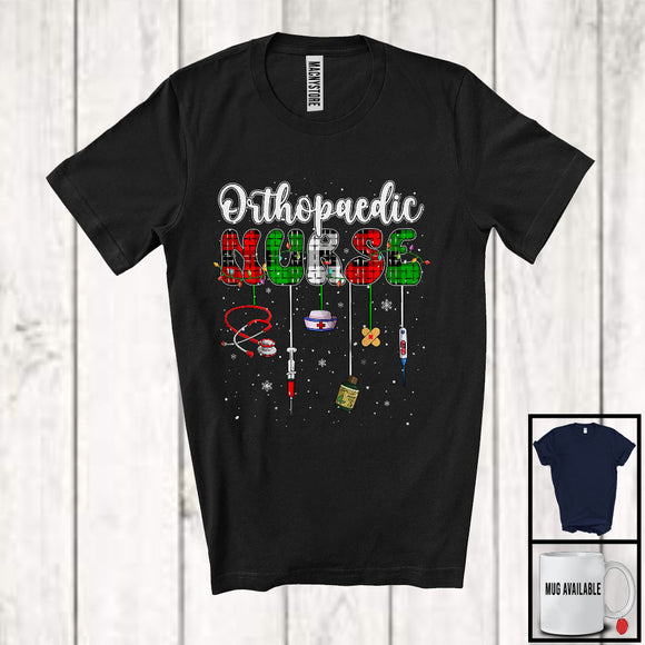 MacnyStore - Orthopaedic Nurse; Fantastic Christmas Lights Plaid Santa Nurse Crew Team; Pajama Family Group T-Shirt